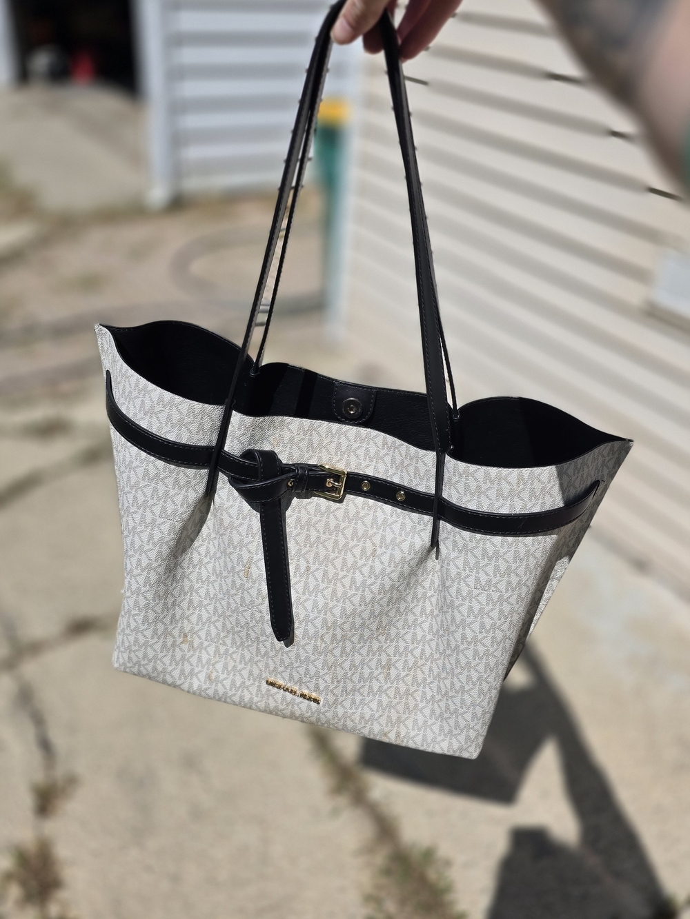 Michael Kors White/Black Logo Tote Bag